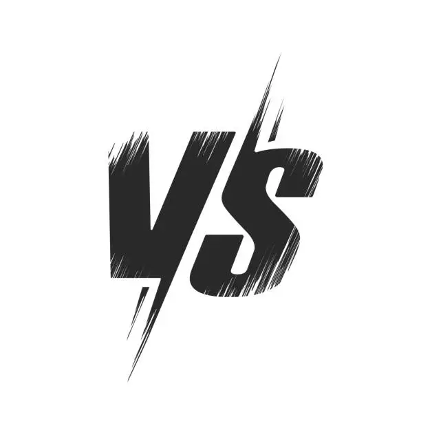 Vector illustration of Vs versus icon logo black white vector symbol, fight competition battle sport game grunge drawing and paint brush graffiti logotype sign, modern design mma dirty text clipart, duel compare sketch