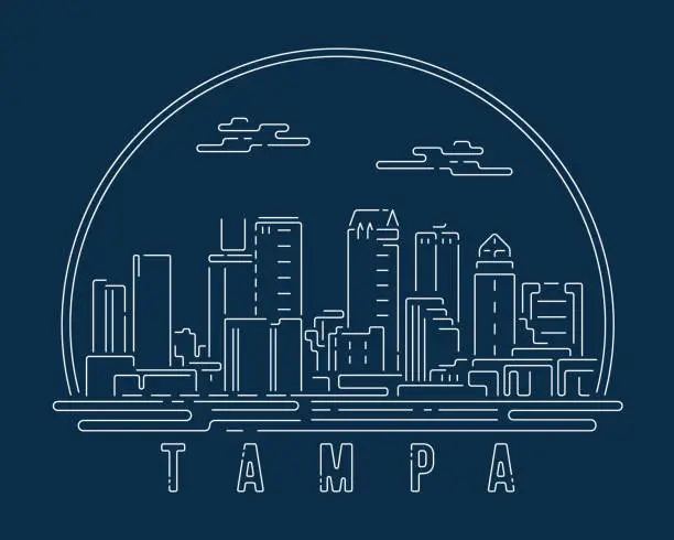 Vector illustration of Tampa - Cityscape with white abstract line corner curve modern style on dark blue background, building skyline city vector illustration design