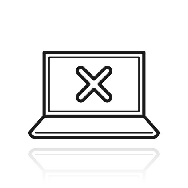 ilustraciones, imágenes clip art, dibujos animados e iconos de stock de portátil con marca de cruz. icono con reflejo sobre fondo blanco - double check mark vector
