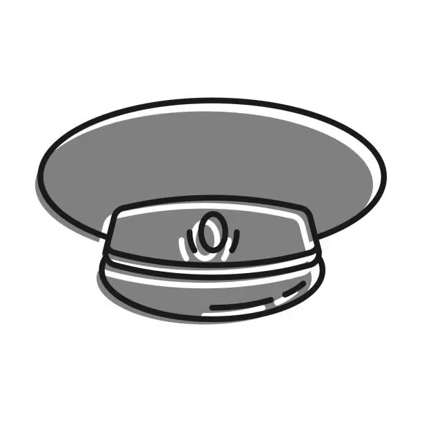 Vector illustration of Linear filled with gray color icon, Officer Cap, Headdress With Cockade Of Military General. Simple black and white vector Isolated On white background