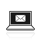 istock Laptop with email message. Icon with reflection on white background 1459548148