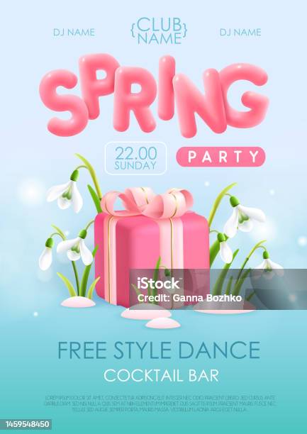 Spring Disco Sign Spring Disco Party Typography Poster With Realistic Full Blossom ...