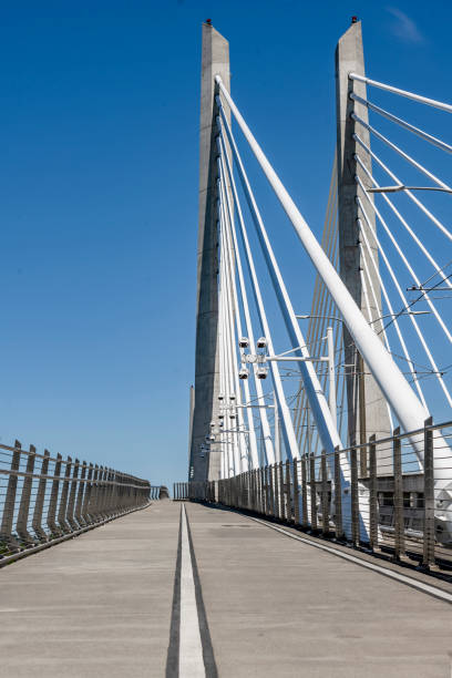 support posts for a cable tilikum crossing bridge over the willamette river in portland waterfront - portland oregon oregon waterfront city imagens e fotografias de stock