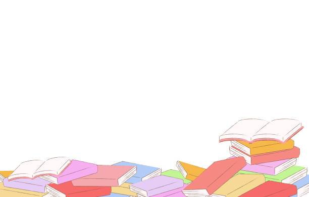illustrations, cliparts, dessins animés et icônes de cadre de livre avec des livres simples empilés - stacking bookstore reading book