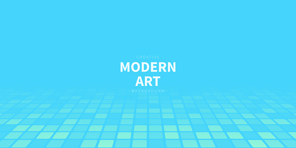 Modern and trendy background. Geometric design with a mosaic of squares, looking like a dance floor. Beautiful color gradient. This illustration can be used for your design, with space for your text (colors used: Turquoise, Green, Blue). Vector Illustration (EPS file, well layered and grouped), wide format (2:1). Easy to edit, manipulate, resize or colorize. Vector and Jpeg file of different sizes.