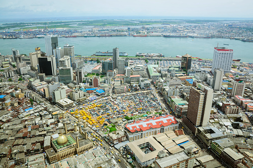 Victoria Island, Lagos / Nigeria -December 20 2016: Cityscape of Lagos Island showing the sea port