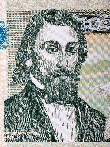 Jozef Miloslav Hurban a closeup portrait from Slovak money