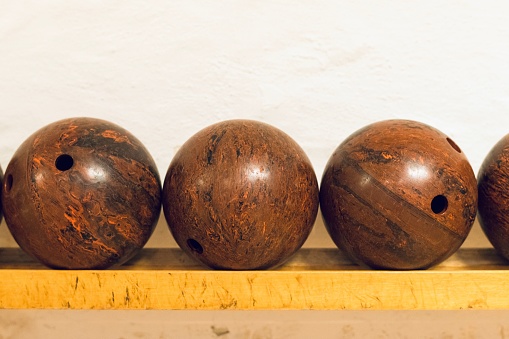 A closeup shot of bowling balls