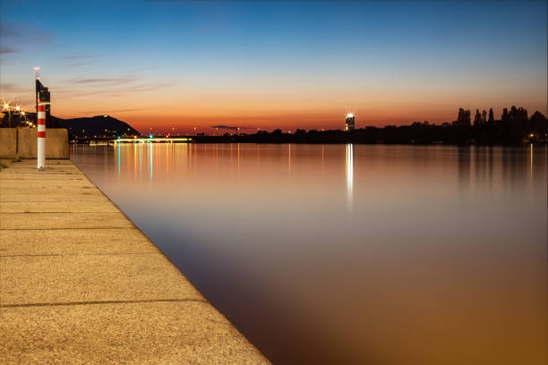 istock Mesmerizing view of the Danube River in Vienna, Austria, at sunset 1459561292