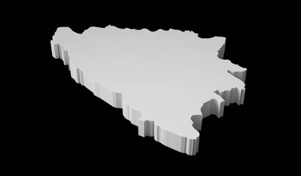 A 3d rendered Bosnia map isolated on a black background