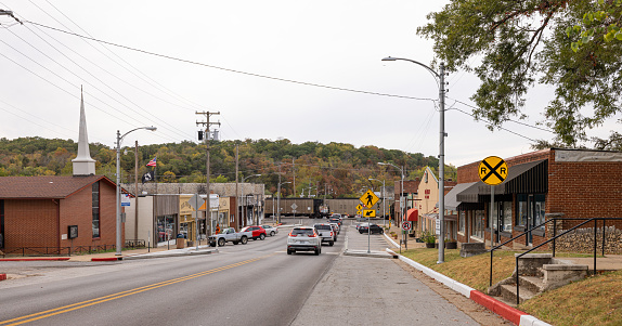 Noel, Missouri, USA - October 16, 2022: The old business district on Main Street