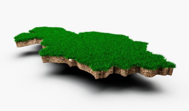 istock 3D rendering of a grassy Kazakhstan map topography isolated on a white background 1459565015