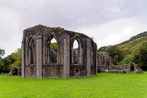 The remains of the Chapter House of the Cistercian Abbey, Margam Country Park. Margam Country Park, Margam, Port Talbot, South Wales, United Kingdom - 15th of October 2022