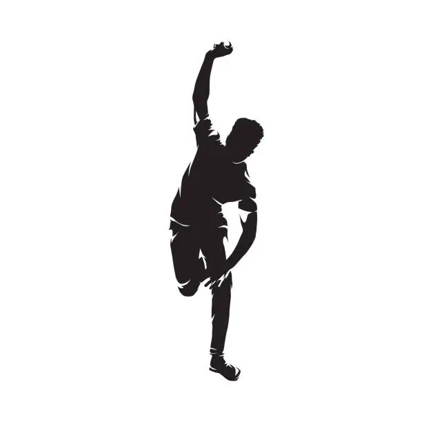 Vector illustration of Cricket player throwing ball, isolated vector silhouette