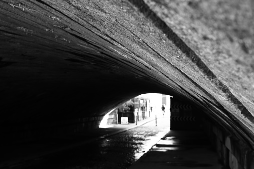 Dublin, Ireland – May 19, 2022: A tunnel over a road at Grand canal Dock