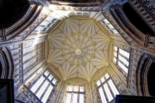 Stairhall ceiling inside Margam Castle at Margam Country Park, Port Talbot, South Wales, United Kingdom - 15th of October 2022