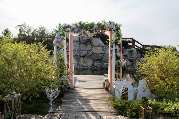 istock Garden decorated with flowers for a wedding ceremony. 1459568182
