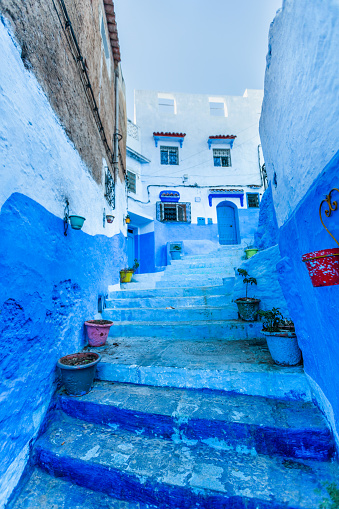 Narrow lane in Chefchaouen, the Blue Pearl