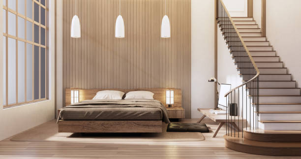 istock Modern peaceful Bedroom. japan style bedroom. 1459571211
