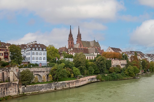 A view of the cathedral of Basel in Switzerland from the river Rio