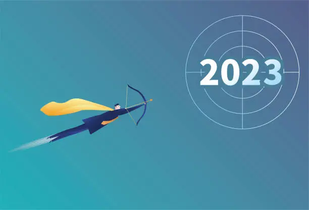 Vector illustration of Superman shoots 2023 with a bow