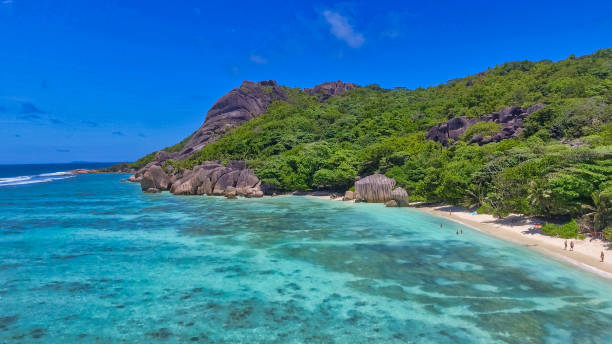 istock Anse Source Argent, La Digue. Amazing aerial view from drone on a beautiful sunny day 1459573467