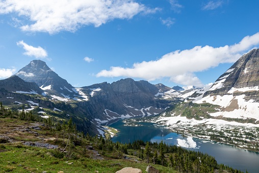 The incredible view at the end of the Hidden Lake Trail and the mountains in Glacier National Park