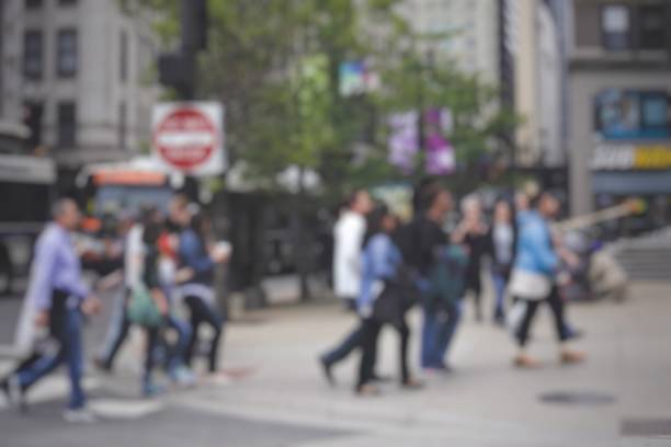 istock Crowded street in Chicago, blurred for background 1459575582
