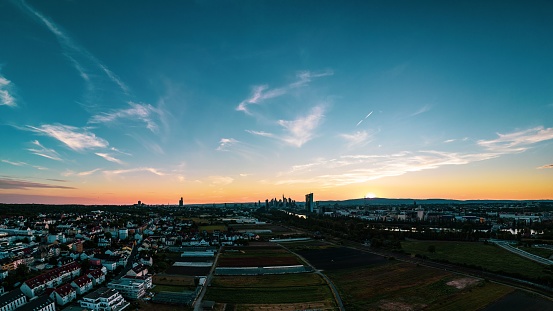 A panoramic view of sunset over the Frankfurt city