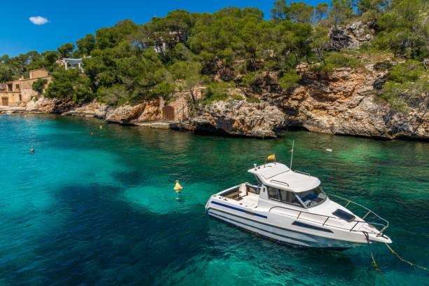 istock Turquoise sea with a moored boat. Majorca, Spain. 1459576313