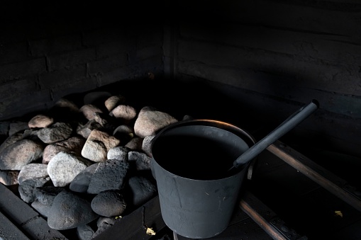 View inside the traditional Estonian smoke sauna