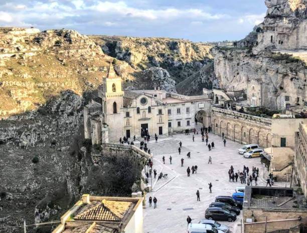 San Pietro Caveoso, also known as "Saint Peter and Saint Paul Church" is a Catholic worship place situated in the Sassi of Matera, Sassi of Matera, Matera, Italy stock photo