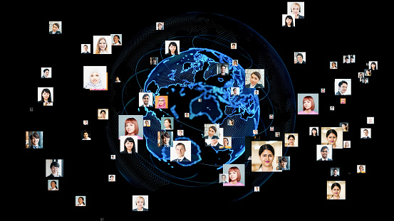Global communication network concept. Social networking service. Human resources.