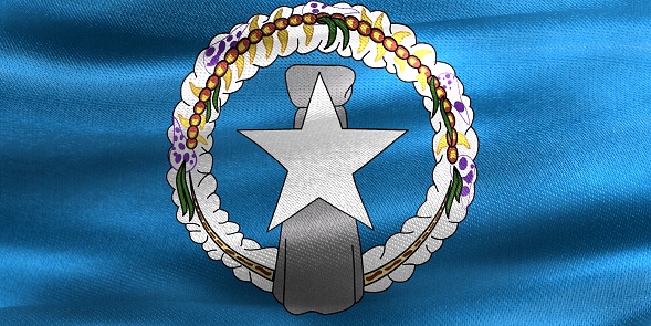 The 3d rendering flag of Mariana Islands with realistic waving fabric surface.
