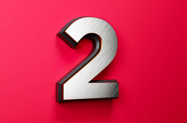 istock 2 no digit white silver foil numbers Black border set on a red background in 3d rendering count 1459583868