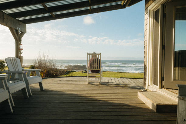 istock Female in a beach cabin by the ocean 1459584106