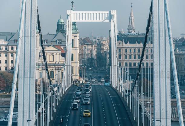 A famous Elisabeth bridge over the Danube river in Budapest, Hungary
