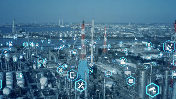 istock Industrial technology concept. Communication network. INDUSTRY 4.0. Factory automation. 1459584584