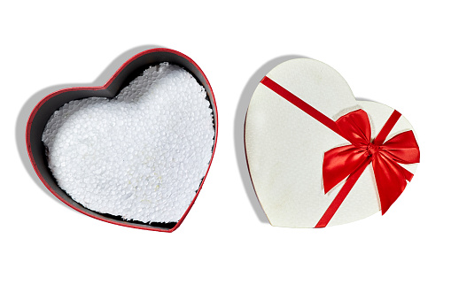 open white heart shaped box for valentine's day or christmas isolated  on background