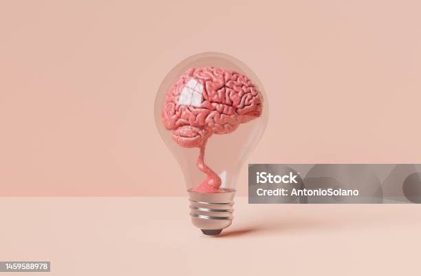 Ai Generated Image Of Brain In Light Bulb Stock Photo - Download Image Now - Artificial Intelligence, Pink Background, Light Bulb