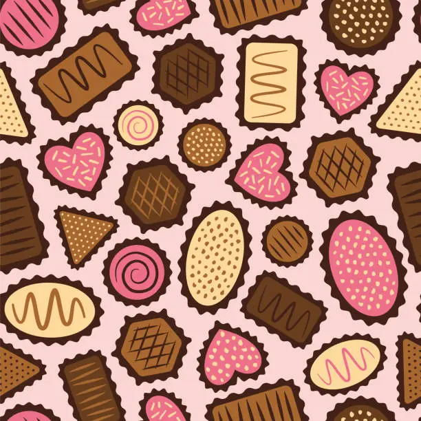 Vector illustration of Seamless pattern with chocolate candies.