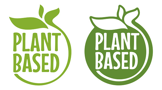 Plant-based flat stamp for natural nutrients labeling. Flat vector eco-friendly illustration