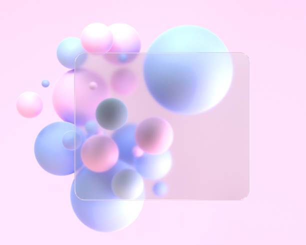 istock Frosted square glass in glassmorphism style with blur effect 3d render. Blank acrylic matte plate, frame or card on abstract background with pink blue geometric spheres, mockup banner 1459593766