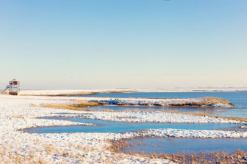 The Wadden Sea National Park near Nessmersiel in winter,  North Sea, East Frisia, Lower Saxony, Germany