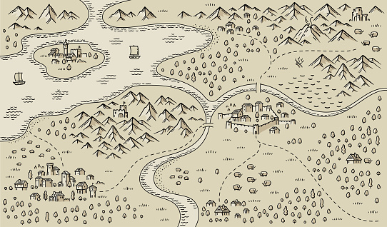 Middle Ages map for board game. Hand drawn vector.