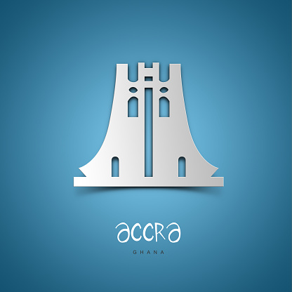 Accra, Ghana. Greeting card. Blue background. No people. Copy space. Sample text.