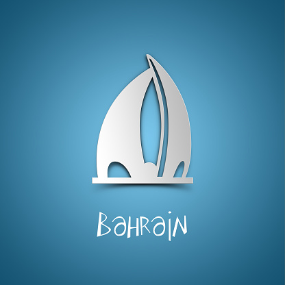 Bahrain. Greeting card. Blue background. No people. Copy space. Sample text.