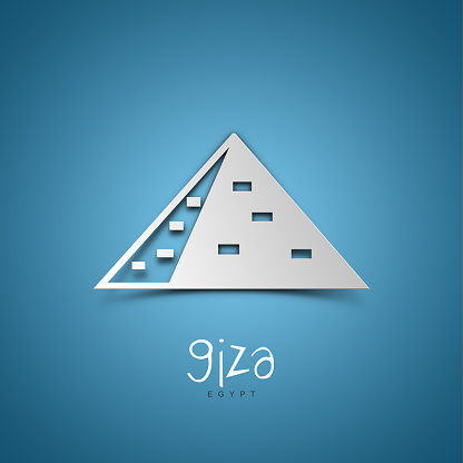 Giza, Egypt. Greeting card. Blue background. No people. Copy space. Sample text.