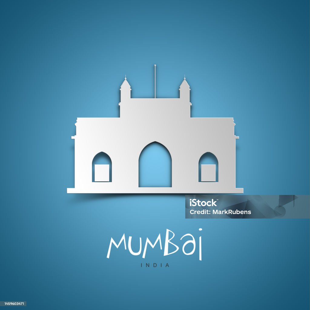 Mumbai, India. Blue greeting card. Mumbai, India. Greeting card. Blue background. No people. Copy space. Sample text. Mumbai Stock Photo