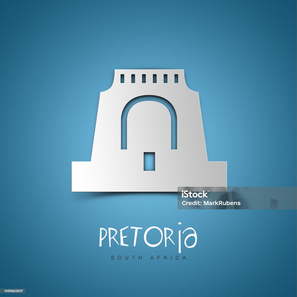 Pretoria, South Africa. Blue greeting card. Pretoria, South Africa. Greeting card. Blue background. No people. Copy space. Sample text. Architecture Stock Photo